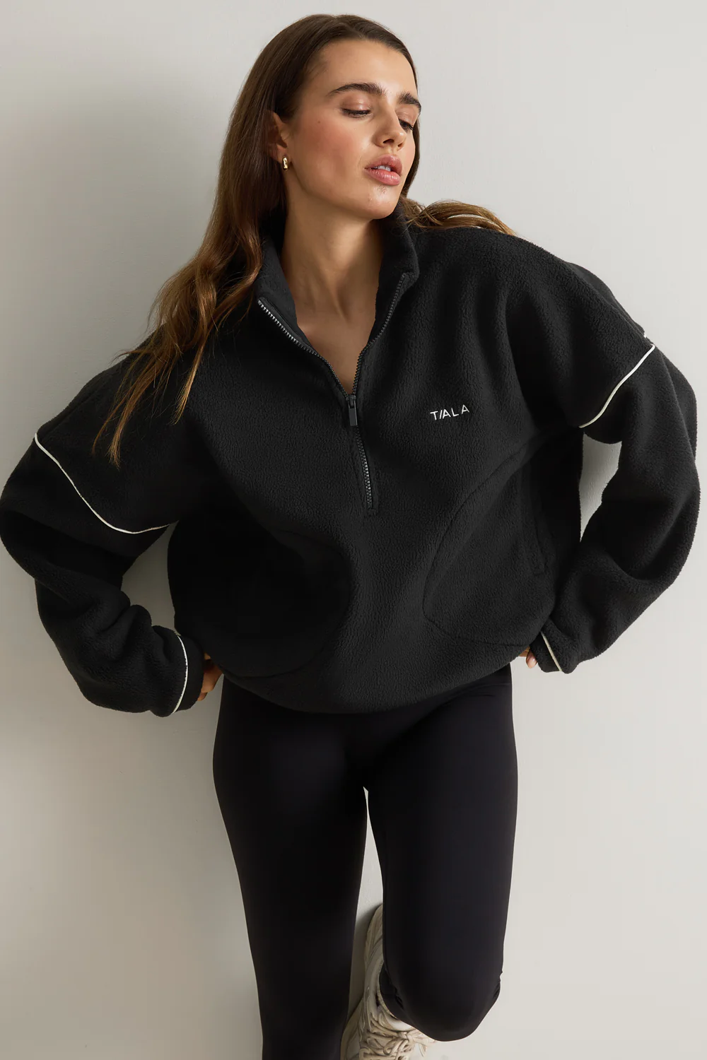 1/4 Zip Fleece Jacket - Black & Ivory