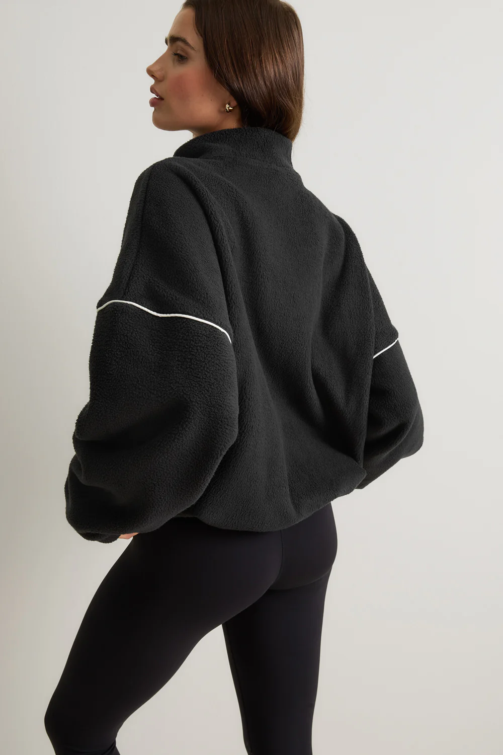 1/4 Zip Fleece Jacket - Black & Ivory - Image 3