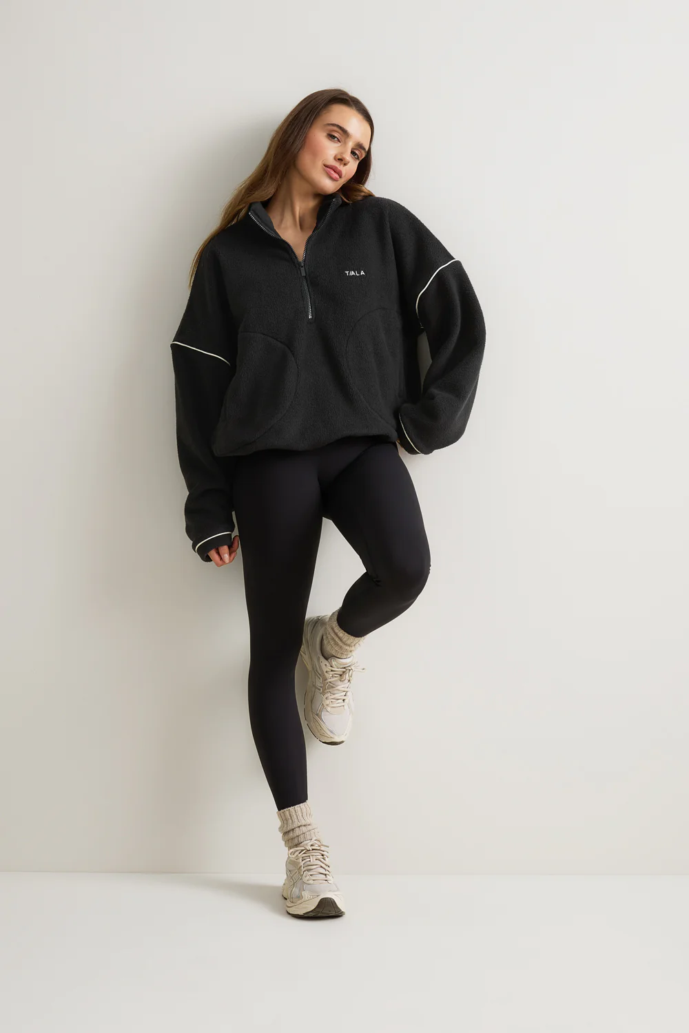 1/4 Zip Fleece Jacket - Black & Ivory - Image 4