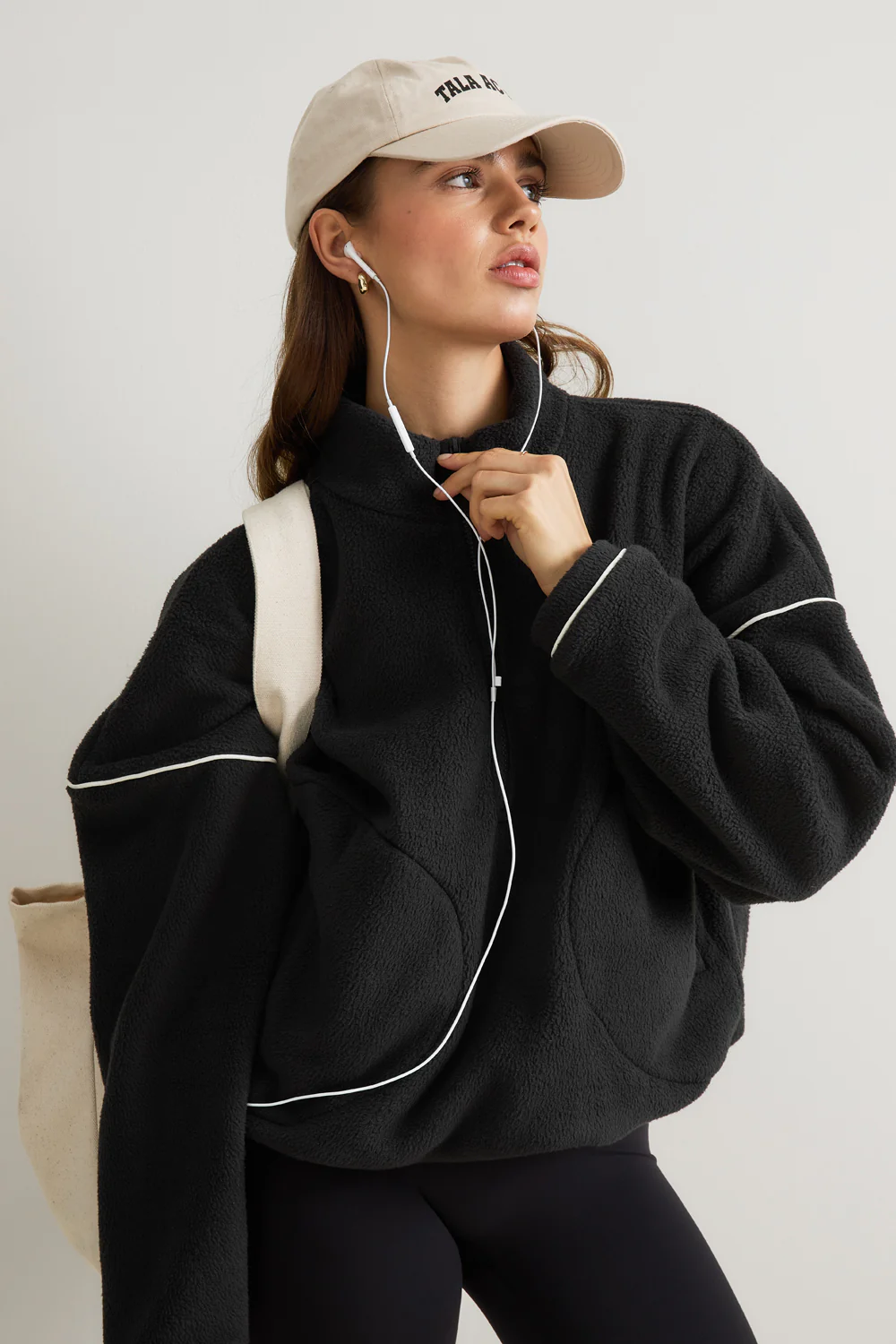 1/4 Zip Fleece Jacket - Black & Ivory - Image 5