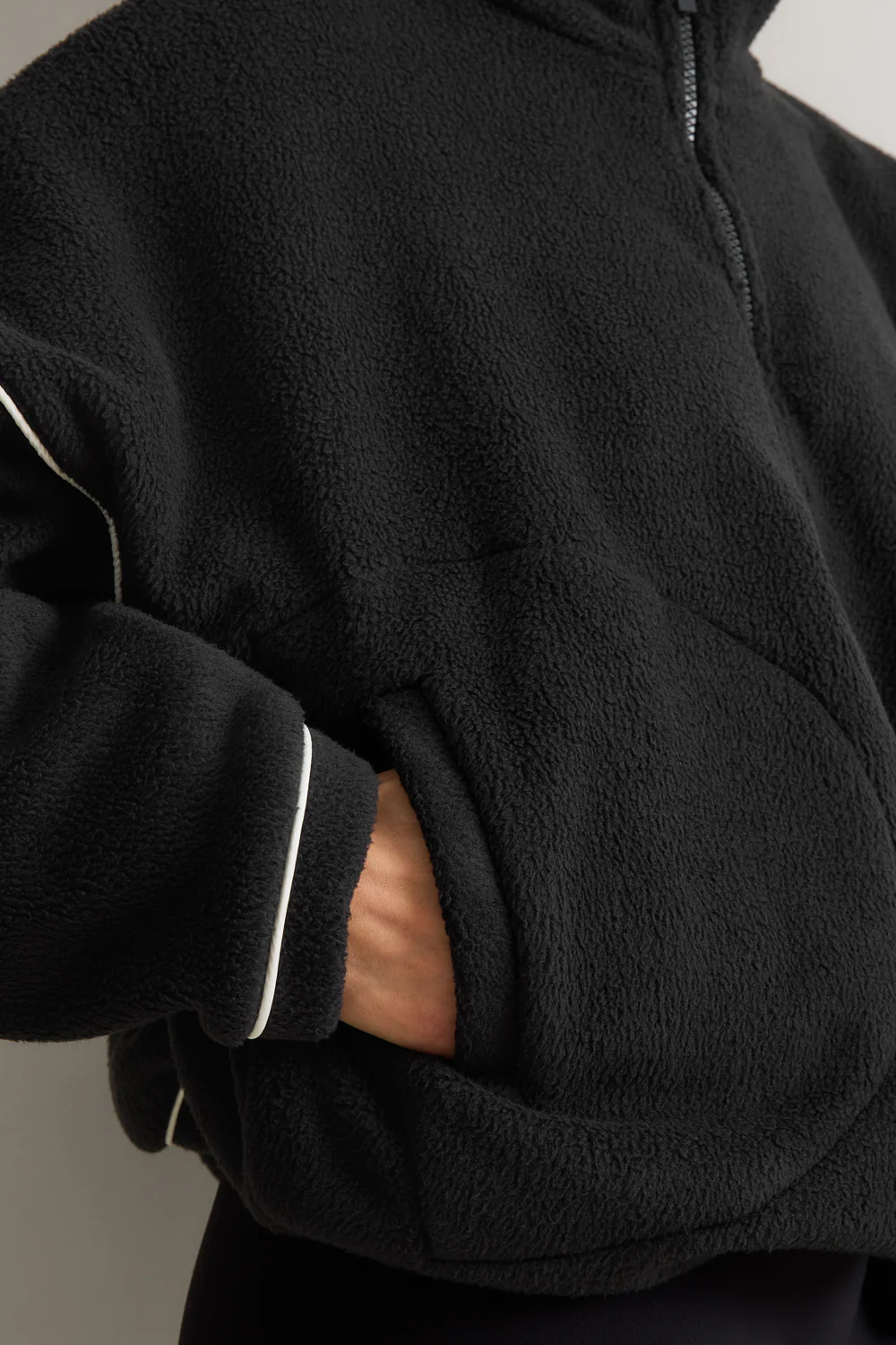 1/4 Zip Fleece Jacket - Black & Ivory - Image 6