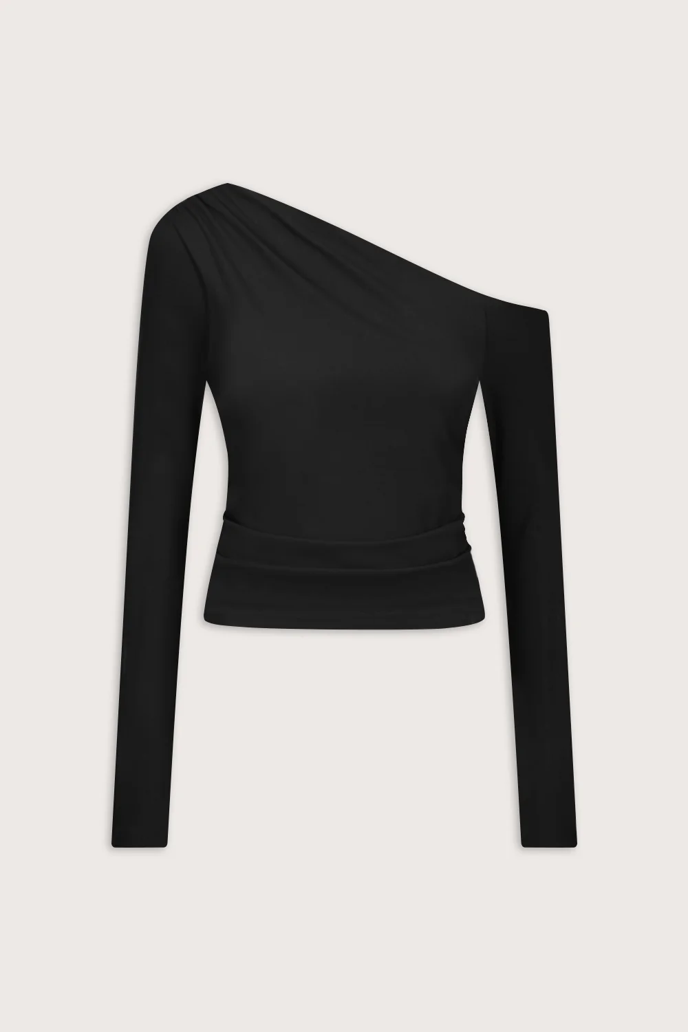 365 Asymmetric Ruched Long Sleeve Top - Black - Image 2