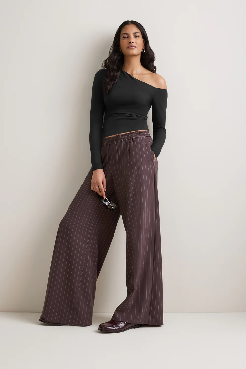 365 Asymmetric Ruched Long Sleeve Top - Black - Image 3