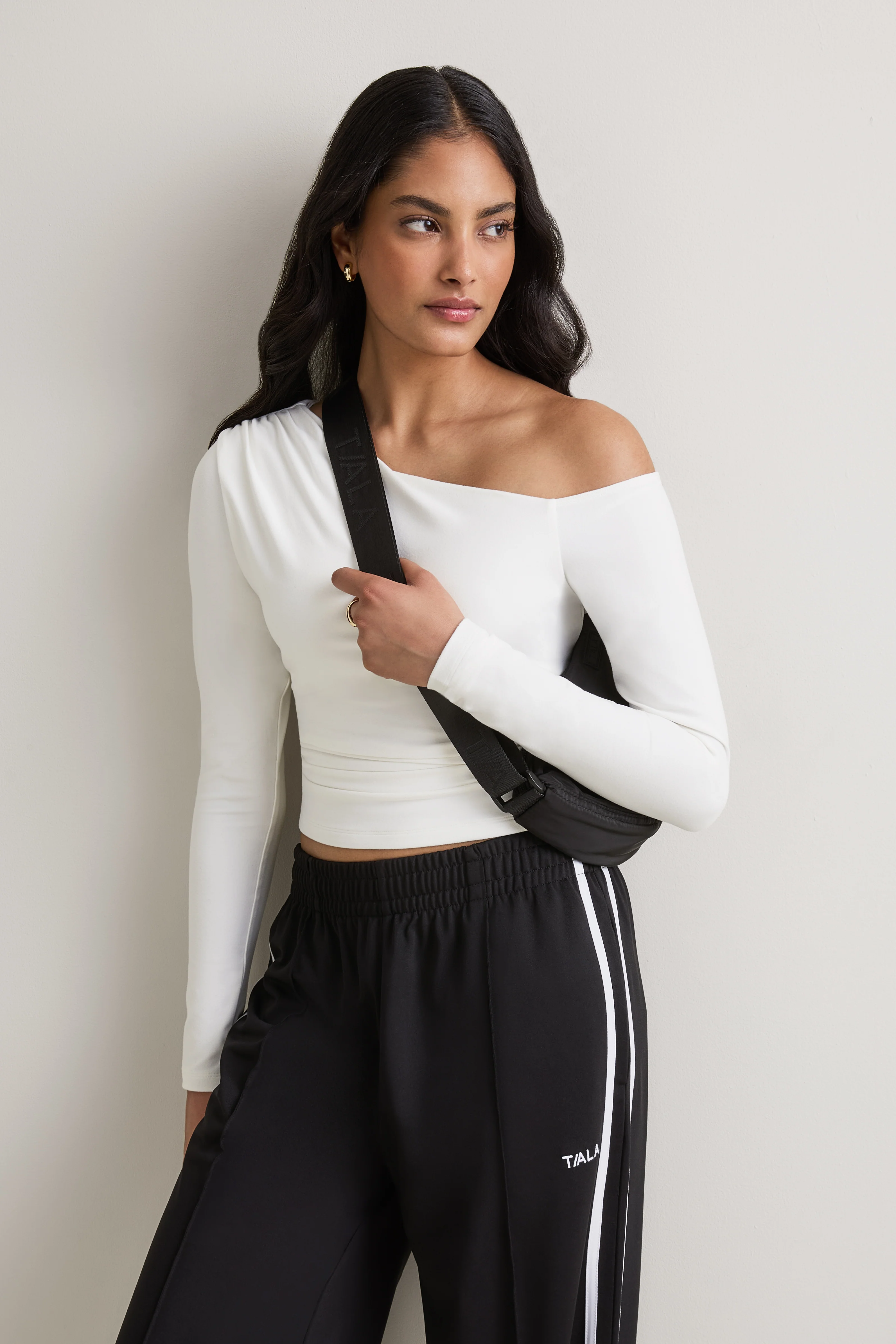 365 Asymmetric Ruched Long Sleeve Top - Coconut Milk - Image 4