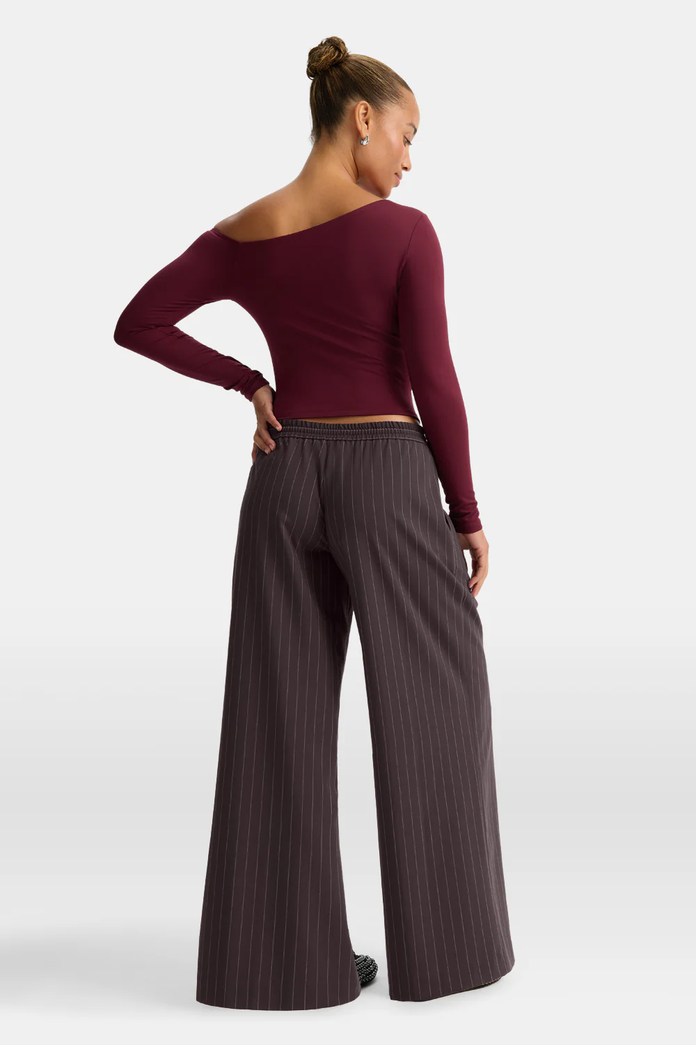 365 Asymmetric Ruched Long Sleeve Top - Port Red - Image 5