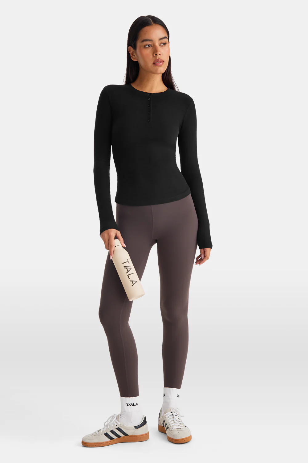 365 Core Cotton Long Sleeve Henley Top - Black - Image 2