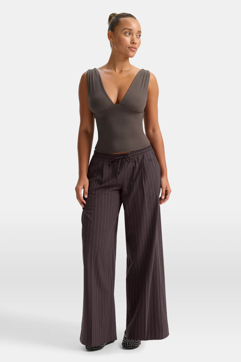 365 Plunge Neckline Top - Mocha Brown - Image 3