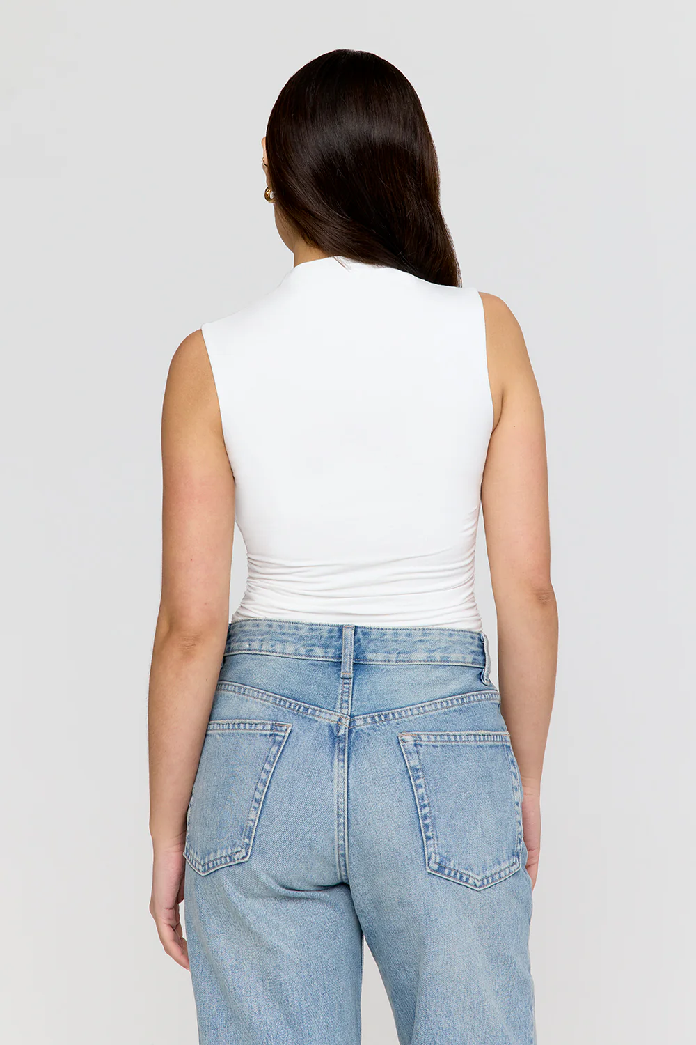 365 Ruched Side Mock Neck Top - Coconut Milk - Image 3