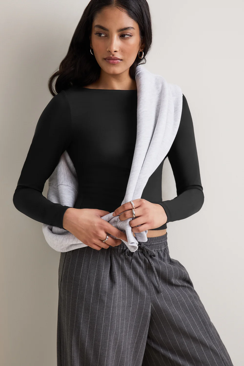 365 Boat Neck Long Sleeve Top - Shadow Black - Image 5