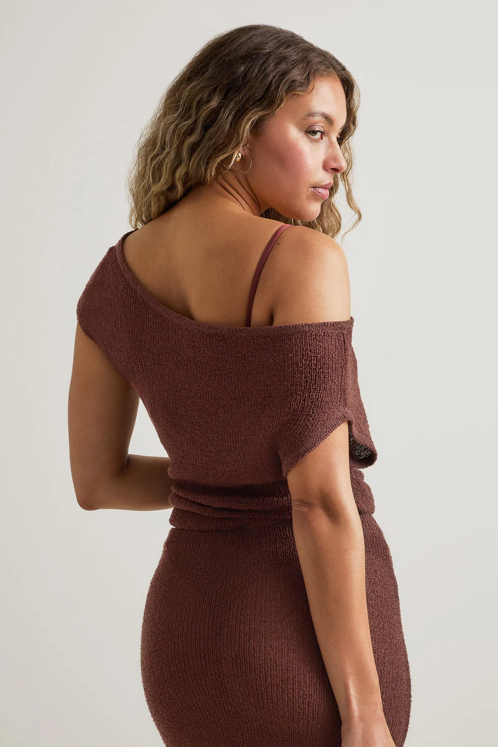Beach Knit Asymmetric Top - Brown - Image 4