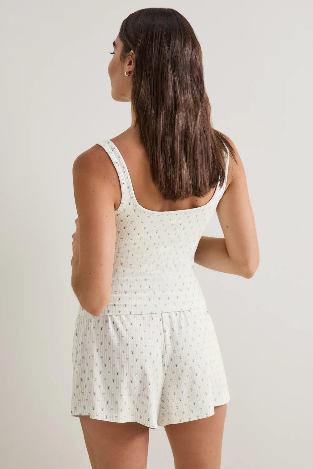 Button Pyjama Shorts - Blue Stripe Palm Print - Image 3