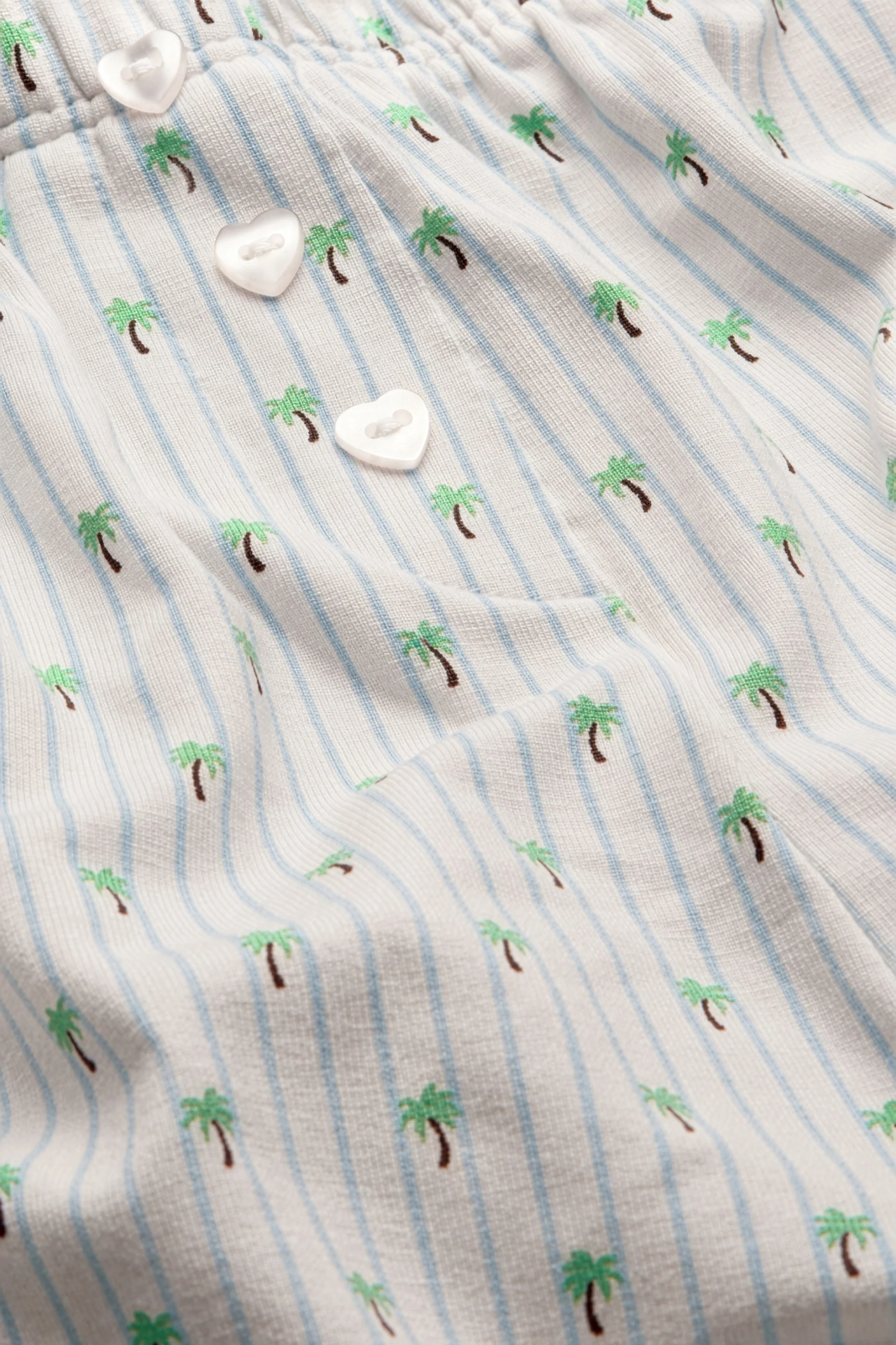 Button Pyjama Shorts - Blue Stripe Palm Print - Image 4