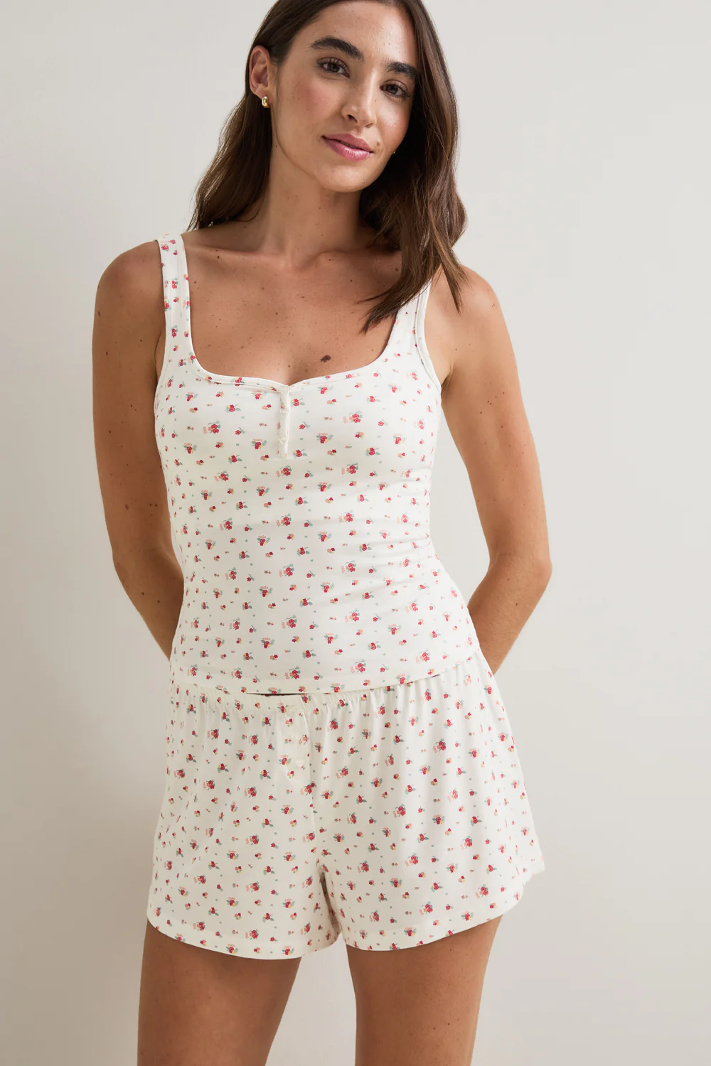Button Pyjama Shorts - Ivory Floral Print