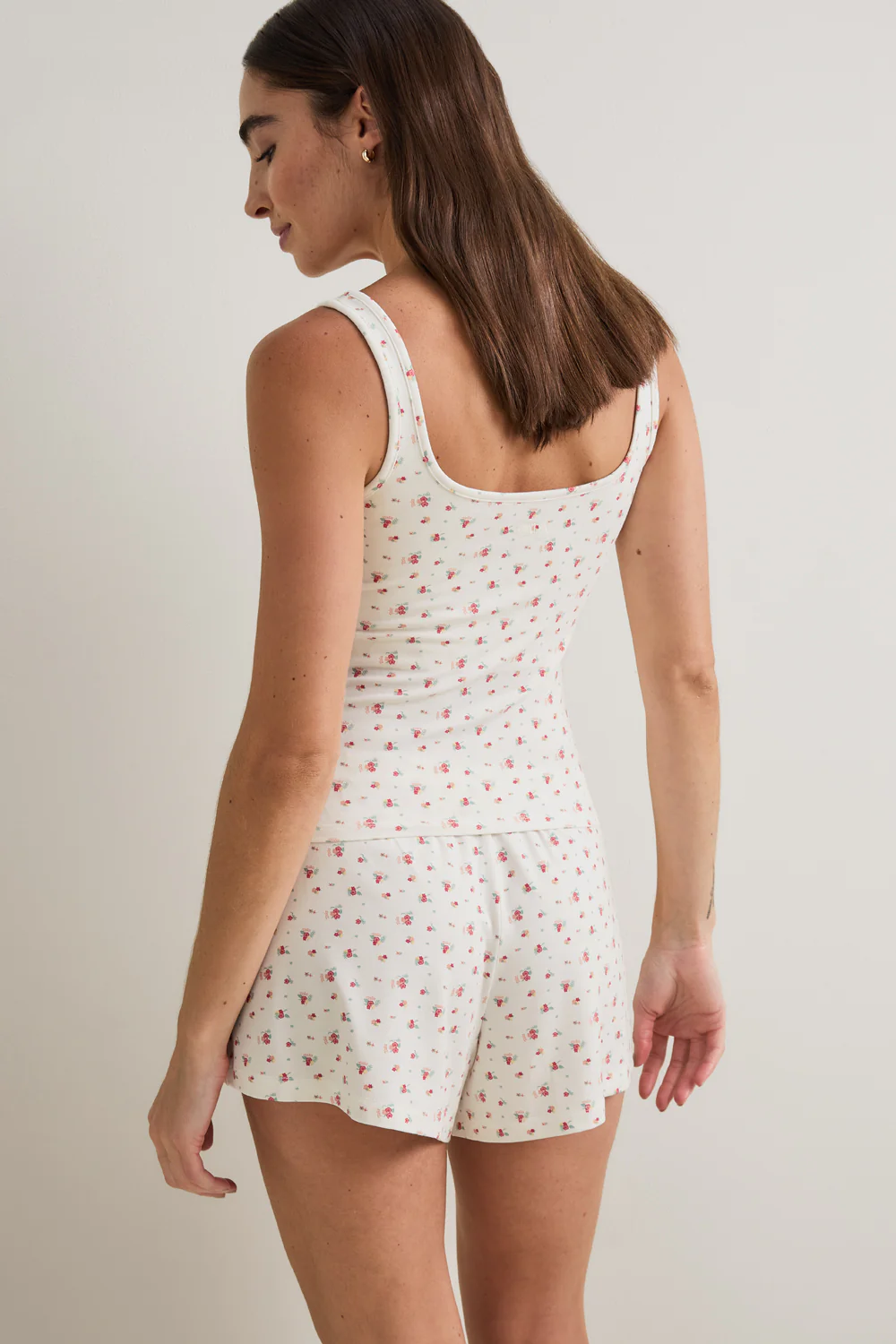 Button Pyjama Shorts - Ivory Floral Print - Image 3