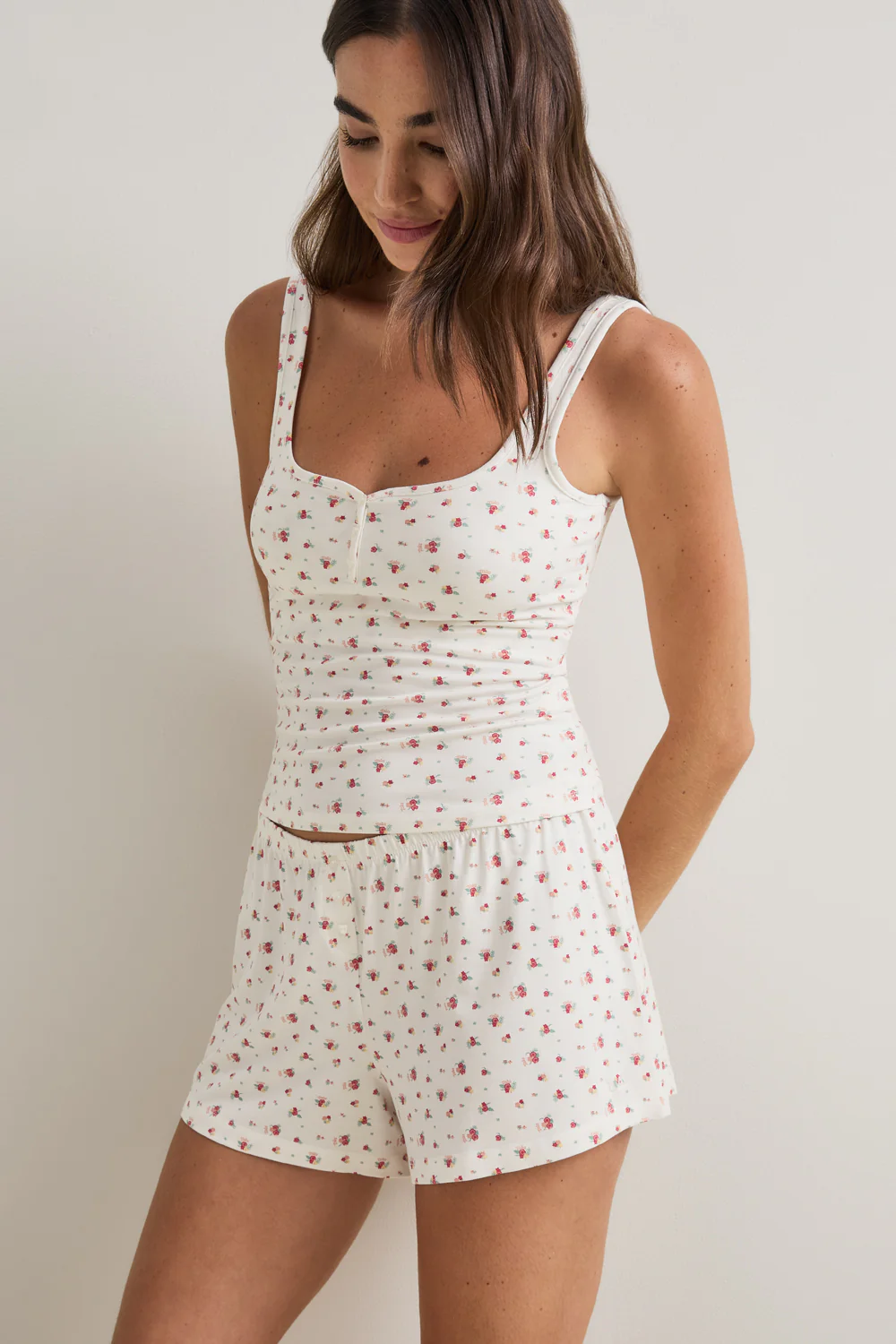 Button Pyjama Shorts - Ivory Floral Print - Image 6