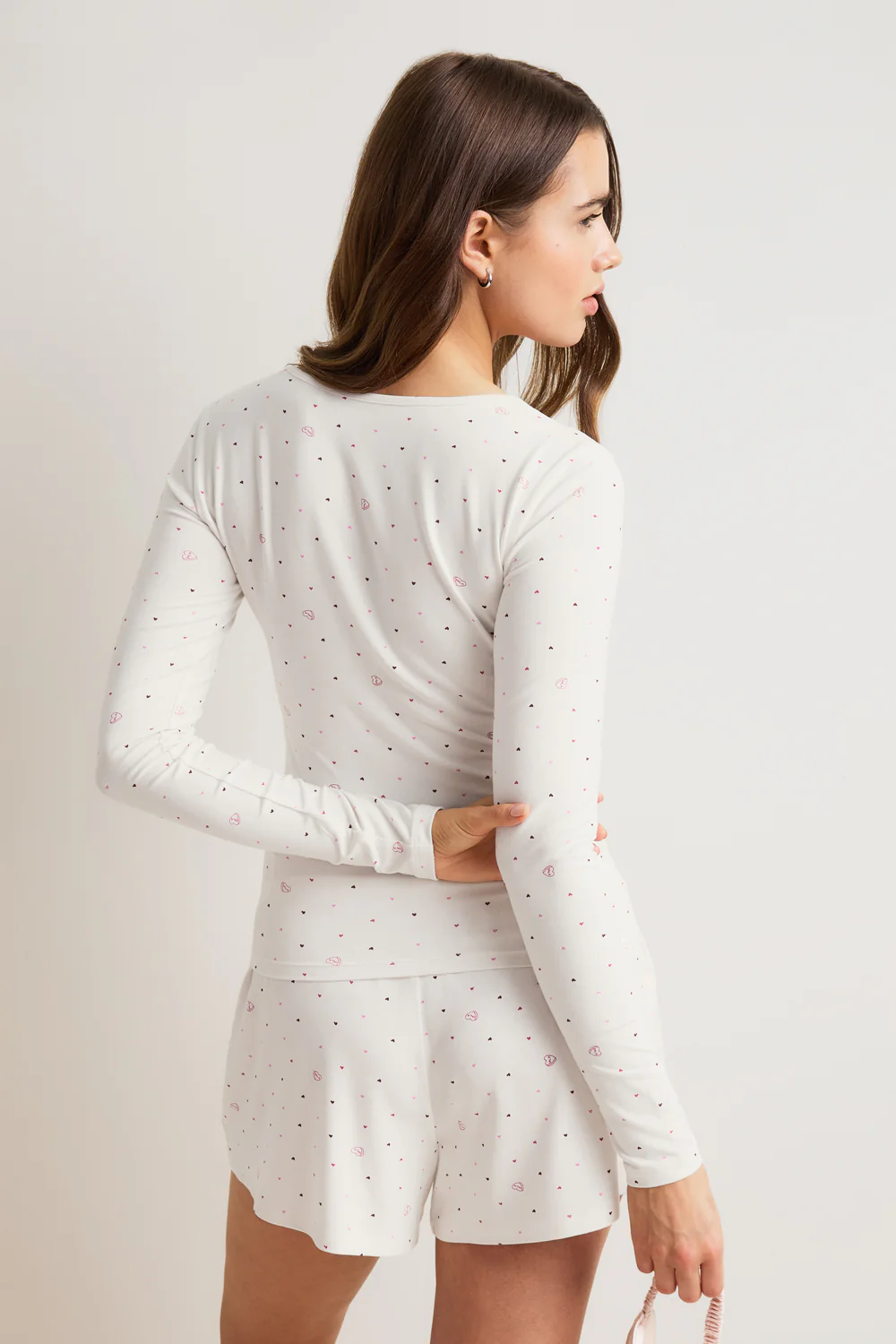 Button Pyjama Shorts - Love Heart Print - Image 5