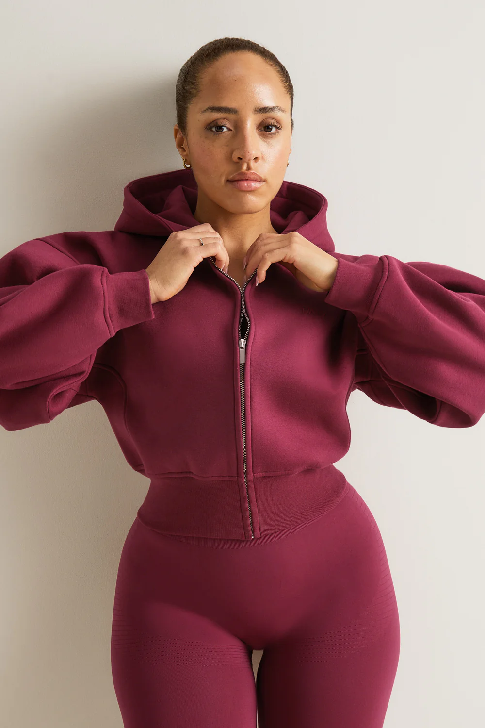 Cocoon Zip Through Hoodie - Cherry Red - Image 6