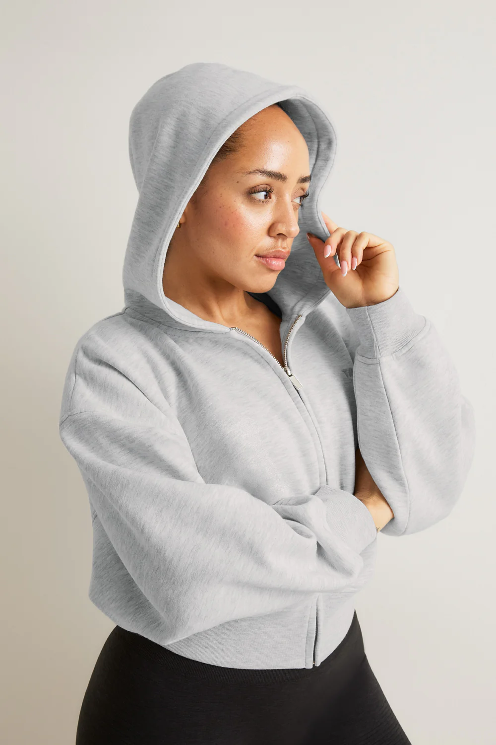 Cocoon Zip Through Hoodie - Grey Marl - Image 6