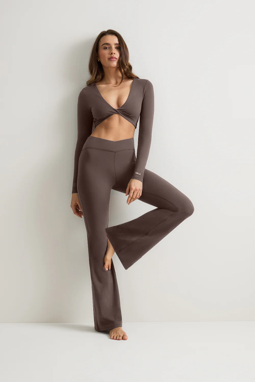DayFlex Twist Front Long Sleeve Top - Mocha Brown - Image 3