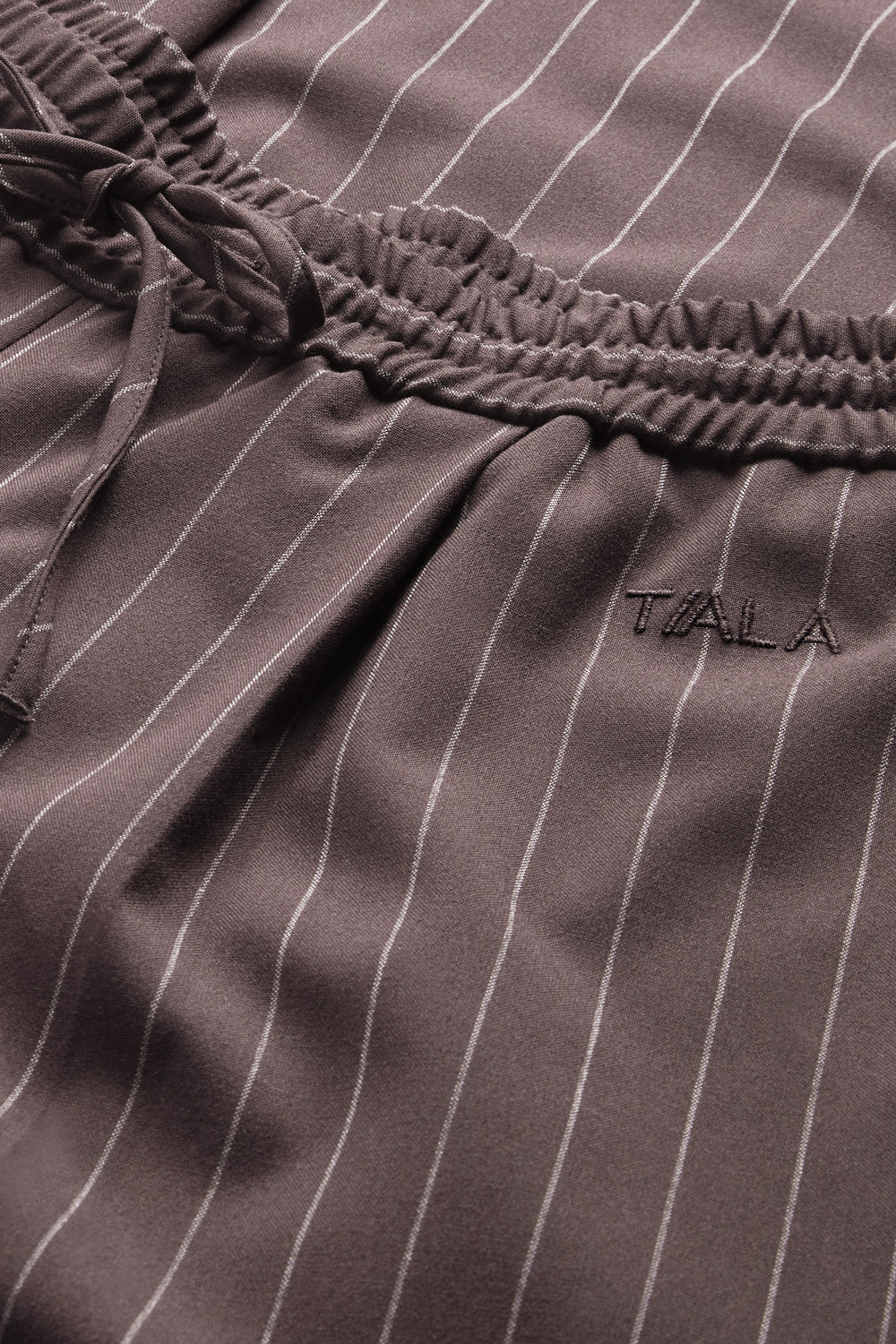 Drawstring Wide Leg Trousers - Mocha Brown Pinstripe - Image 6