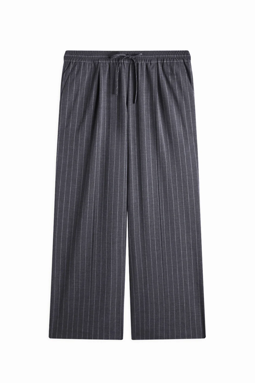 Drawstring Wide Leg Trousers - Charcoal Grey Stripe - Image 2
