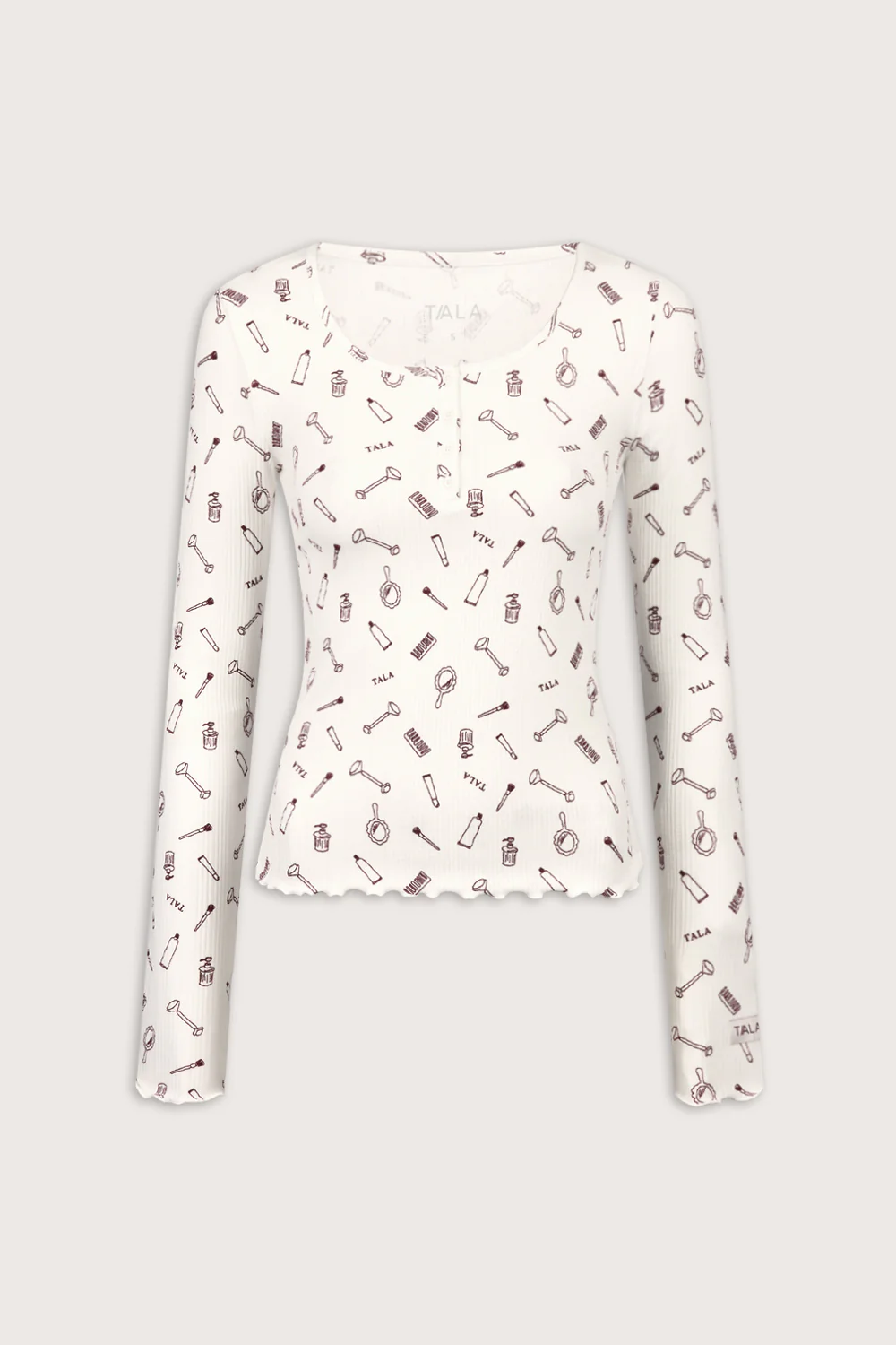 Henley Pyjama Top - Ivory 'Wake Up' Print - Image 2