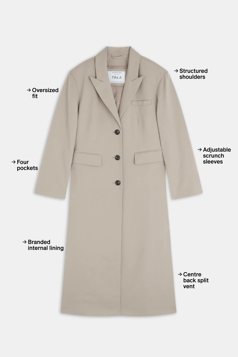 Longline Blazer Coat - Soft Khaki - Image 2