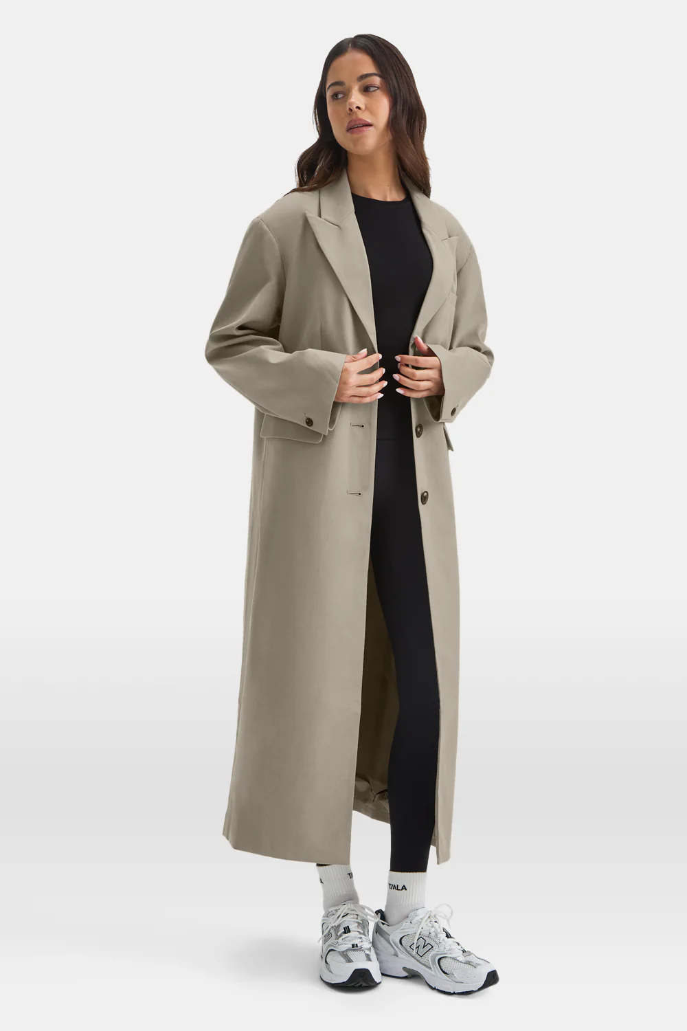 Longline Blazer Coat - Soft Khaki - Image 3