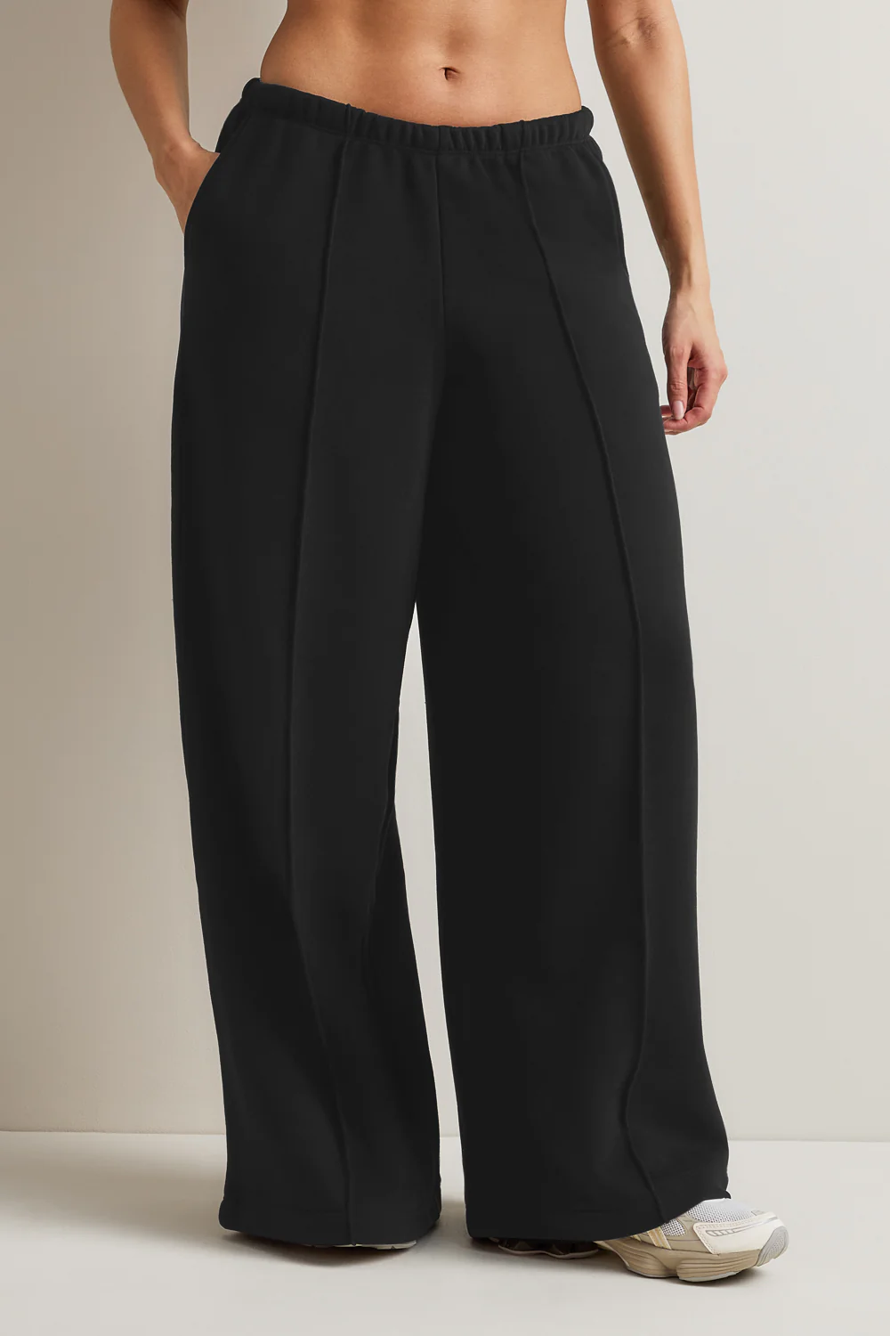 Mid Rise Pintuck Ultra Wide Leg Jogger - Black - Image 3