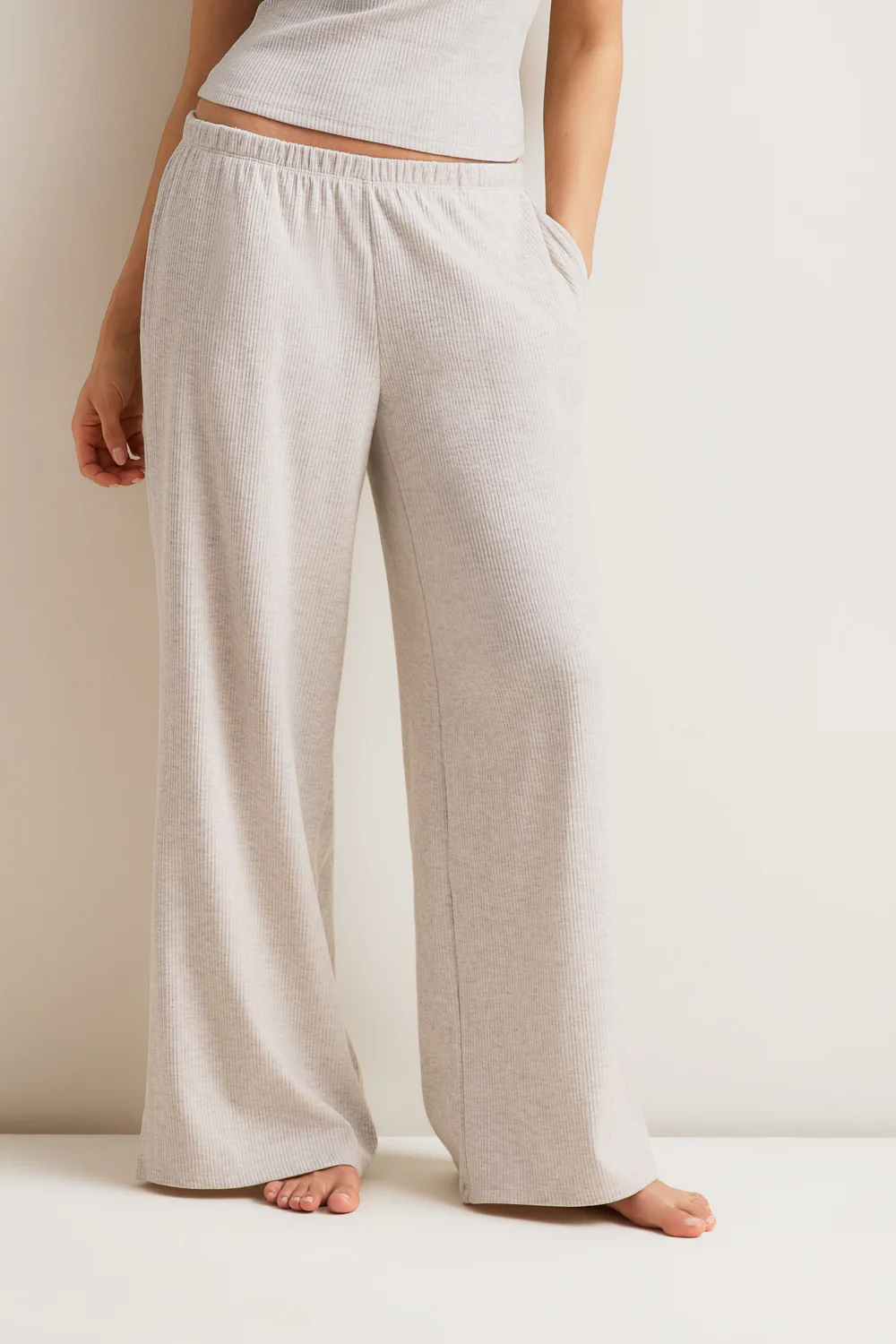 Mid-Rise Wide Led Pyjama Bottoms - Oat Marl - Image 4