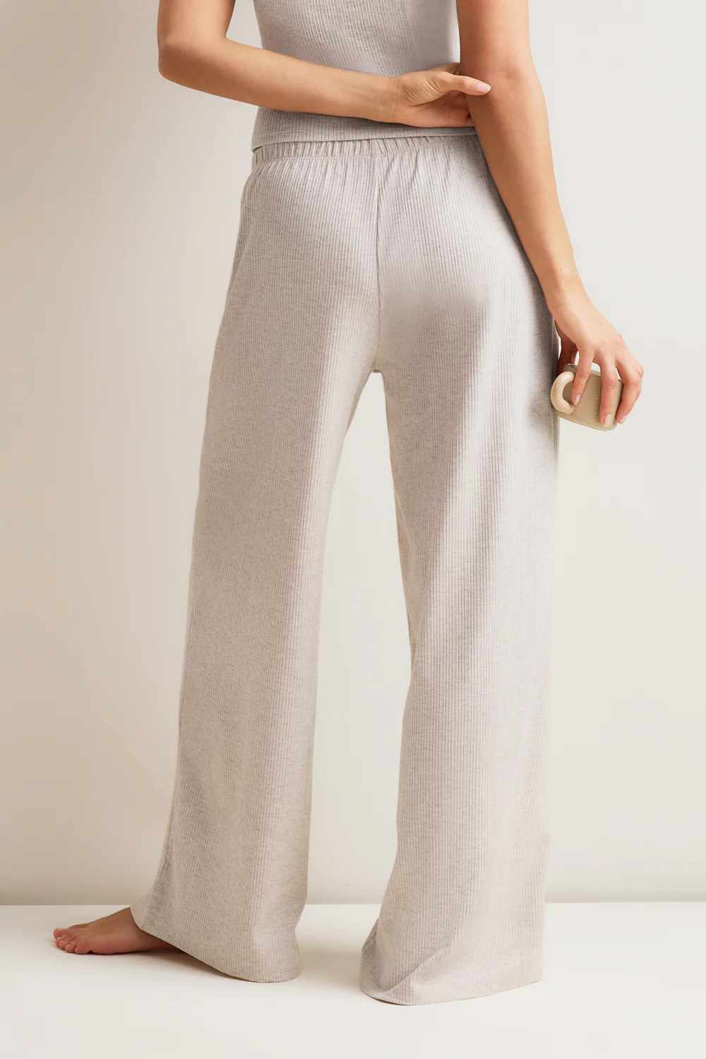 Mid-Rise Wide Led Pyjama Bottoms - Oat Marl - Image 5