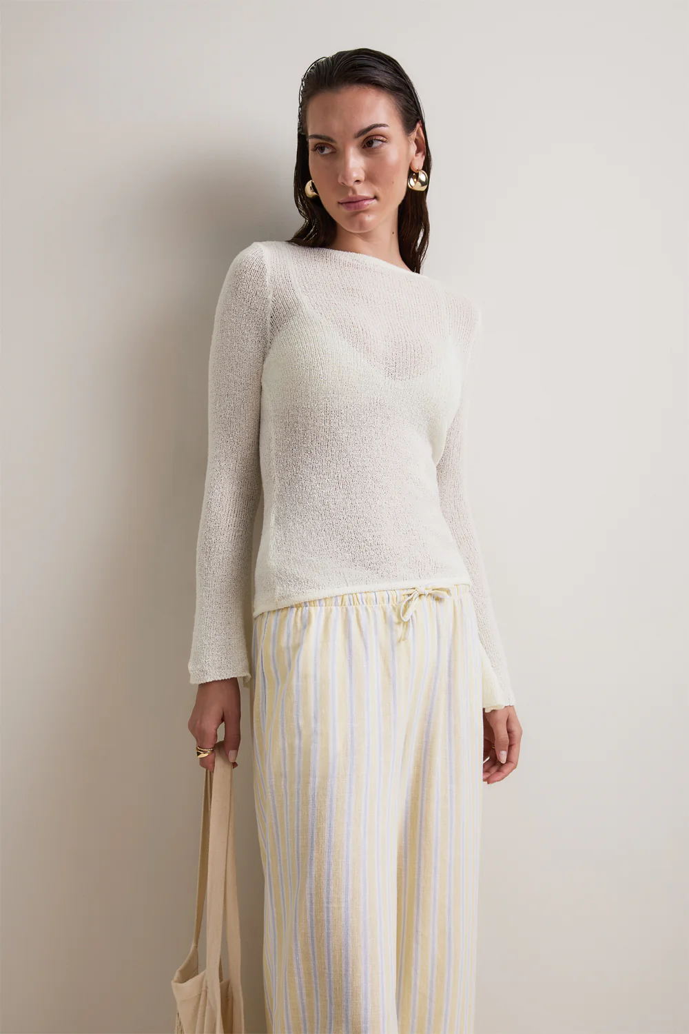 Multiway Long Sleeve Beach Knit Top - Ivory - Image 5
