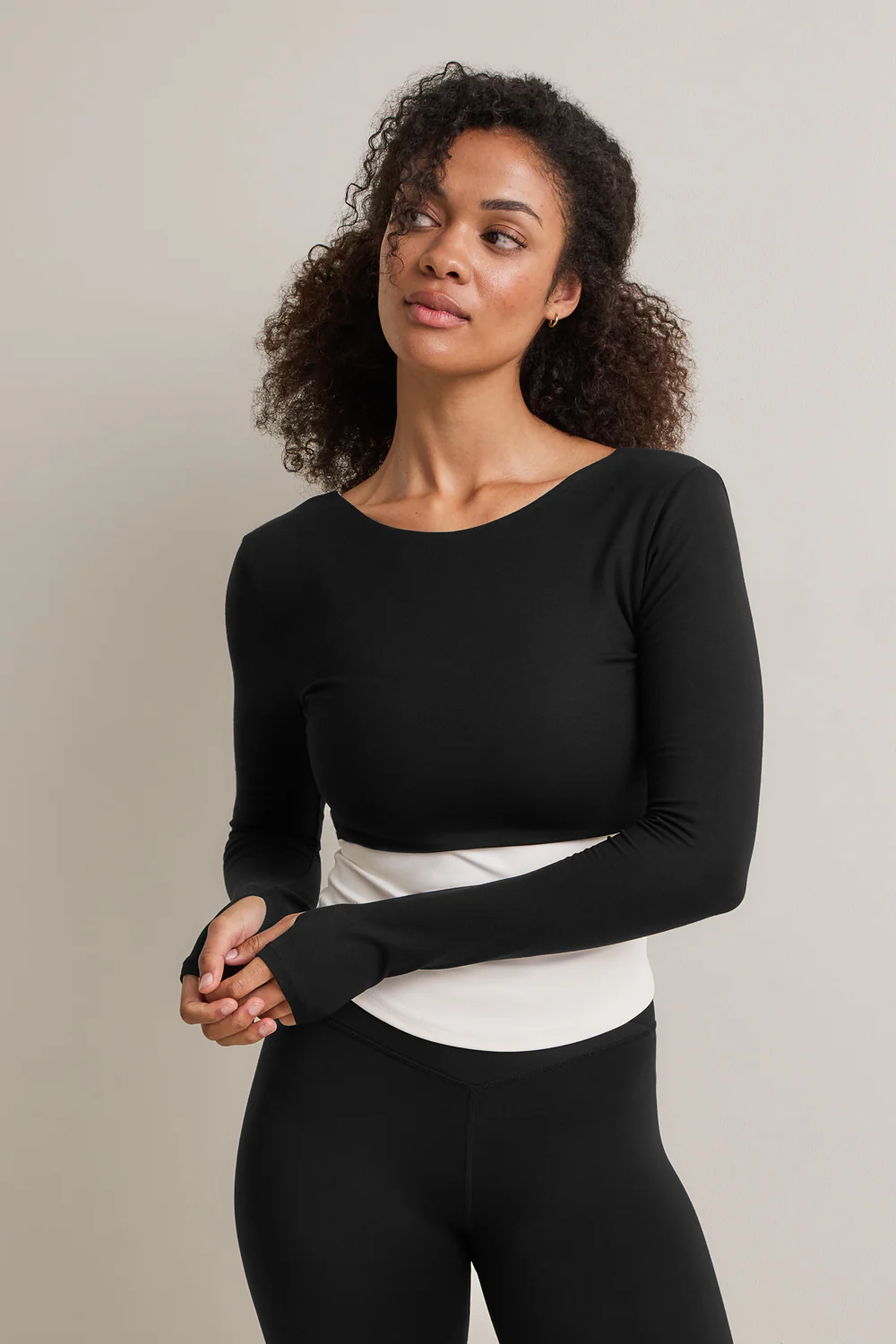Multiway Long Sleeve Tie Top - Shadow Black - Image 5