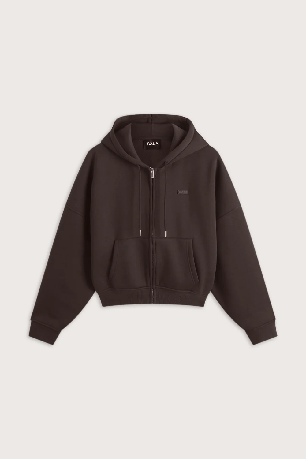 Oversized Cocoon Zip Through Hoodie - Americano - Image 2