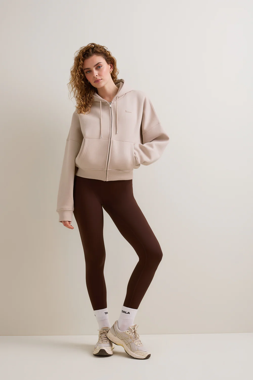 Oversized Cocoon Zip Through Hoodie - Chai - Image 3