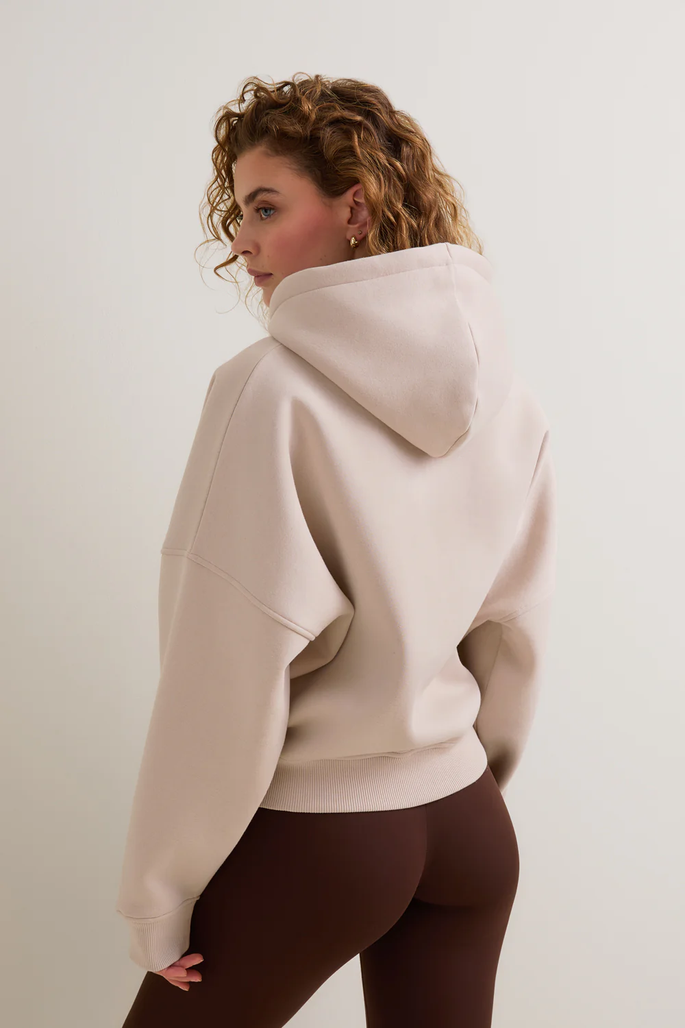 Oversized Cocoon Zip Through Hoodie - Chai - Image 4