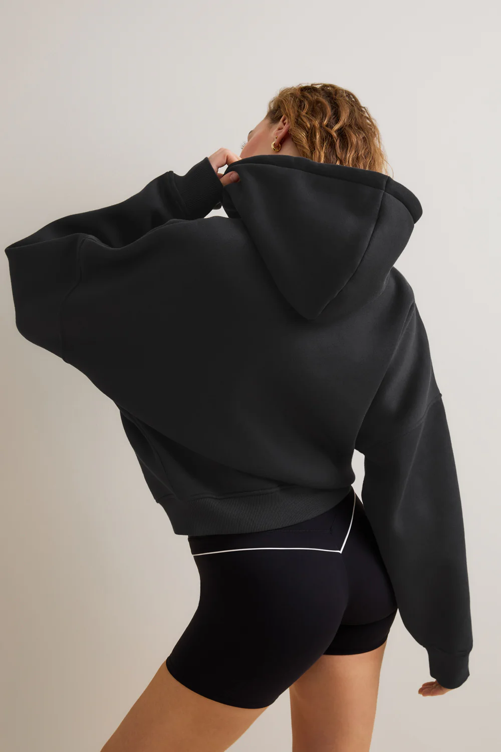 Oversized Cocoon Zip Through Hoodie - Vintage Black - Image 4