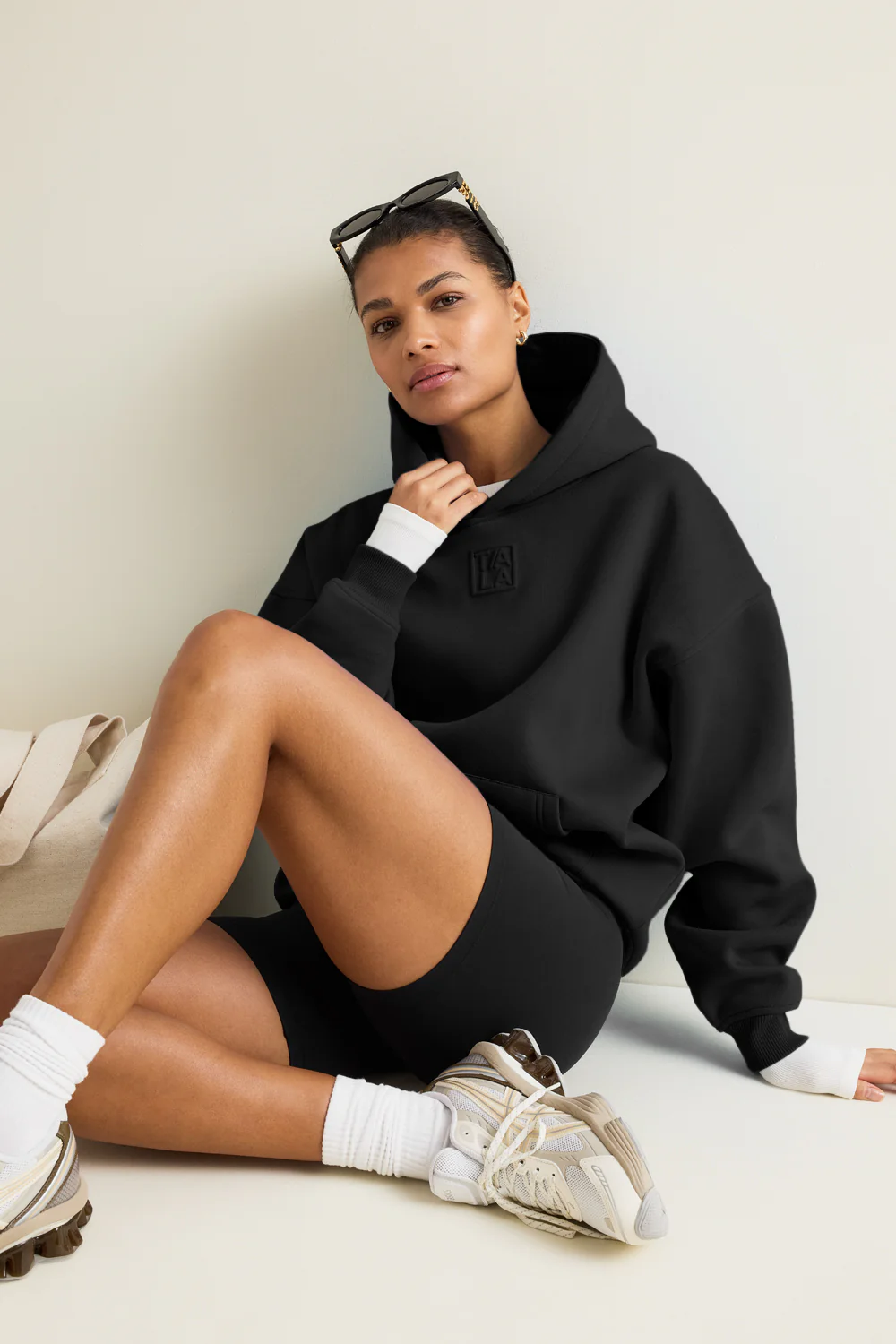 Oversized Embossed Logo Hoodie - Black - Image 6