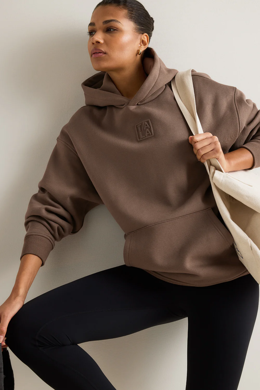 Oversized Embossed Logo Hoodie - Washed Cortado Brown - Image 6