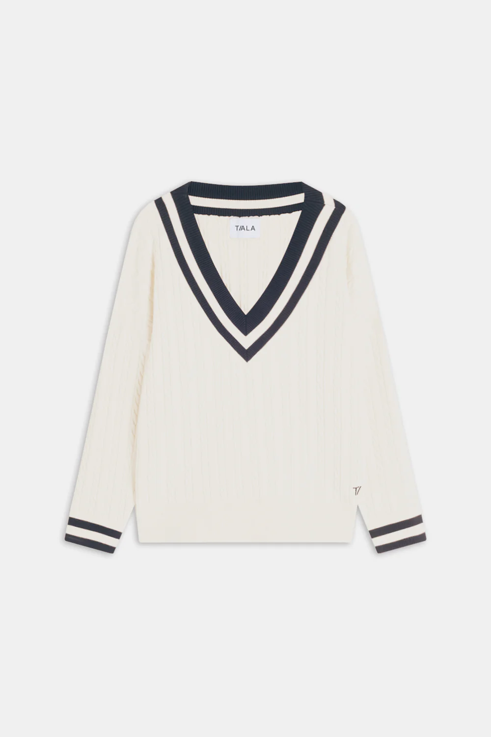 Oversized V Neck Knitted Cricket Jumper - Ivory & Midnight Navy - Image 2