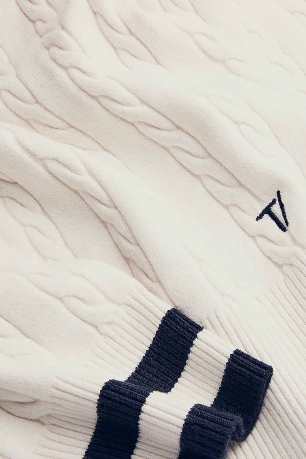 Oversized V Neck Knitted Cricket Jumper - Ivory & Midnight Navy - Image 6