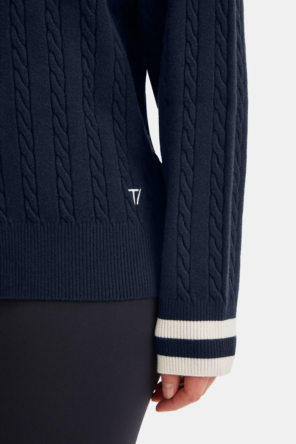 Oversized V Neck Knitted Cricket Jumper - Midnight Navy / Ivory - Image 4