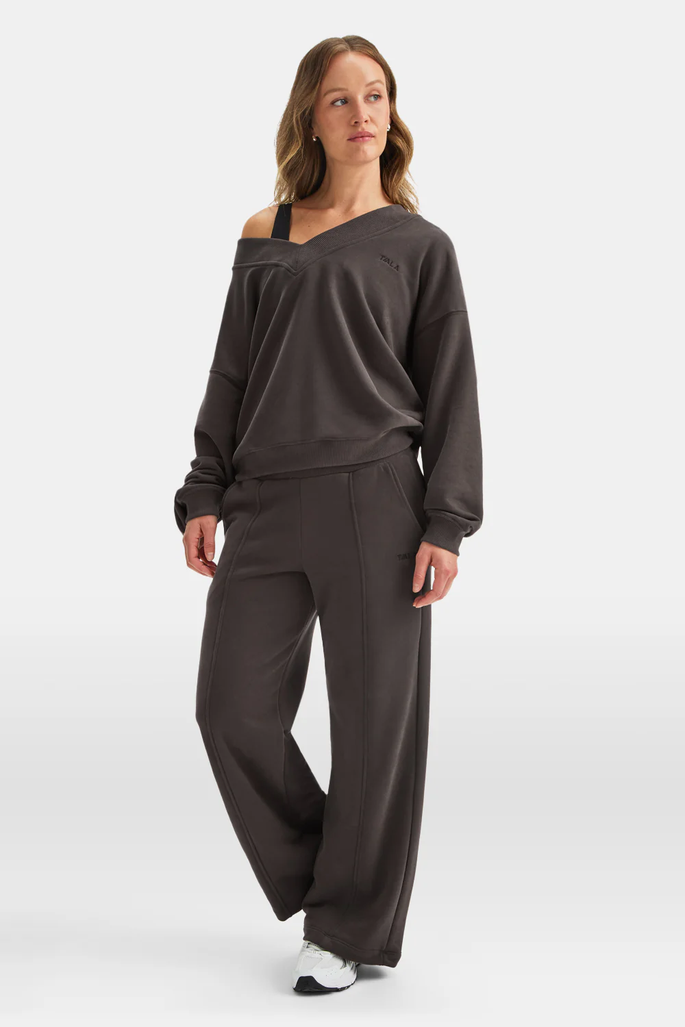 Pintuck Wide Leg Jogger - Mocha Brown - Image 3