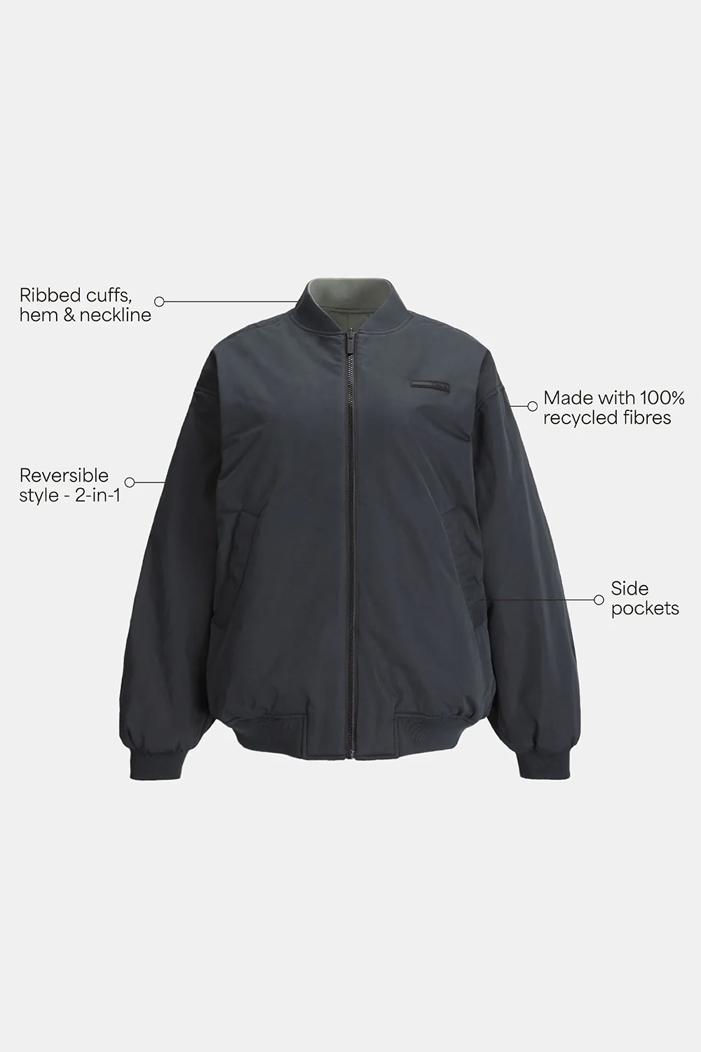 Reversible Oversized Bomber Jacket - Black And Cool Olive - Image 3