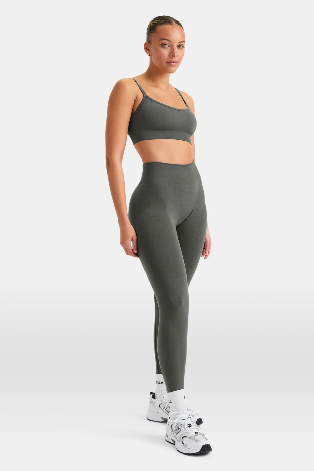 Sculpt Seamless Bandeau Sports Bra - Dark Olive Marl - Image 3