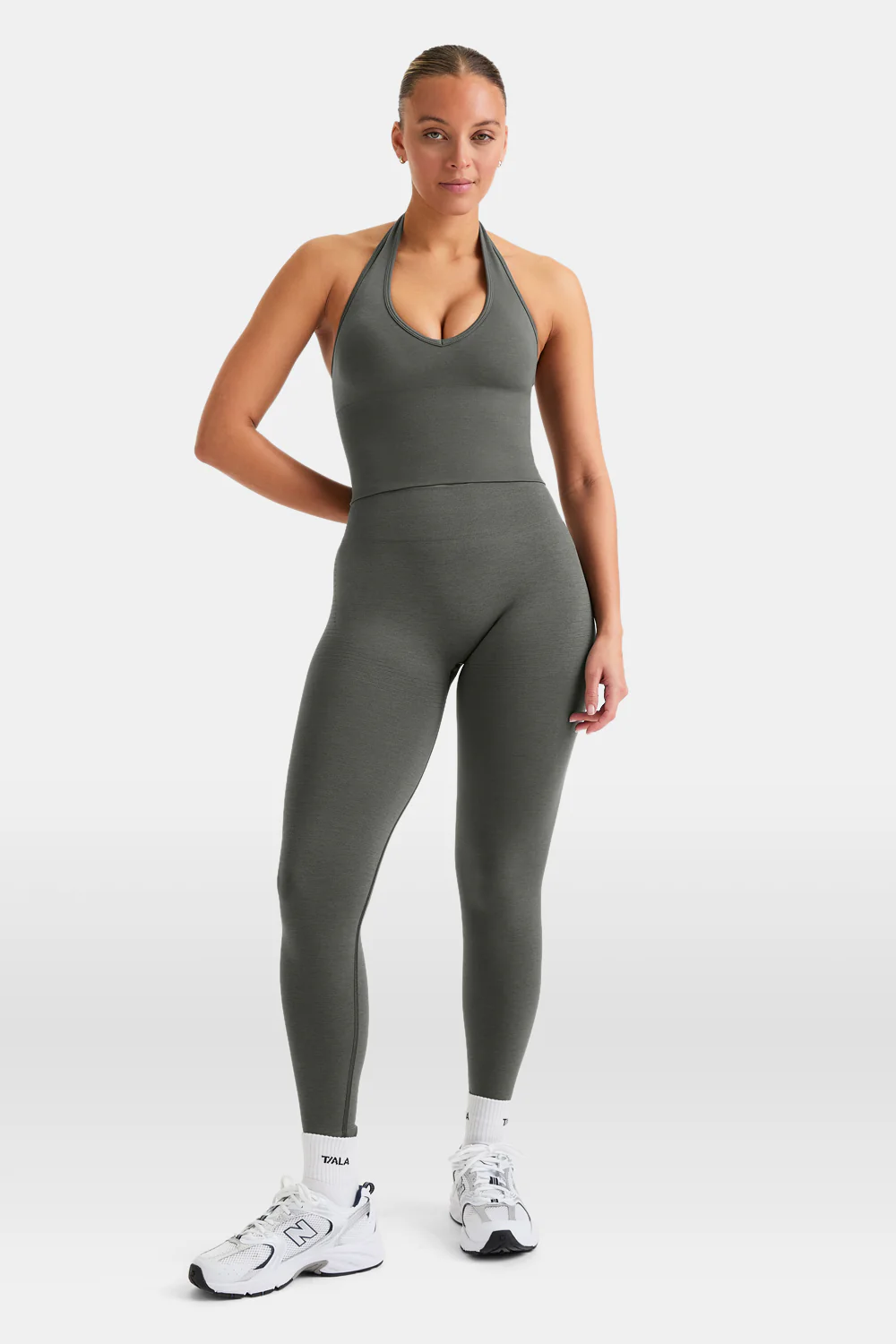 Sculpt Seamless Halter Tank - Dark Olive Marl - Image 3