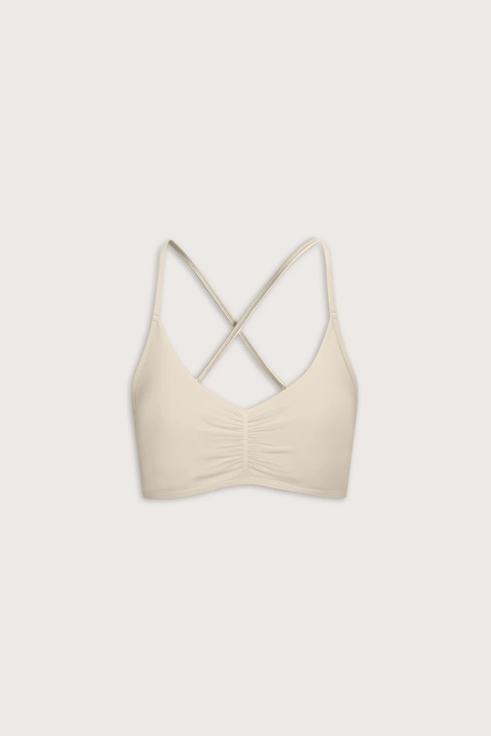 Sculpt Seamless Ruched Cross Back Sports Bra - Chai - Image 2