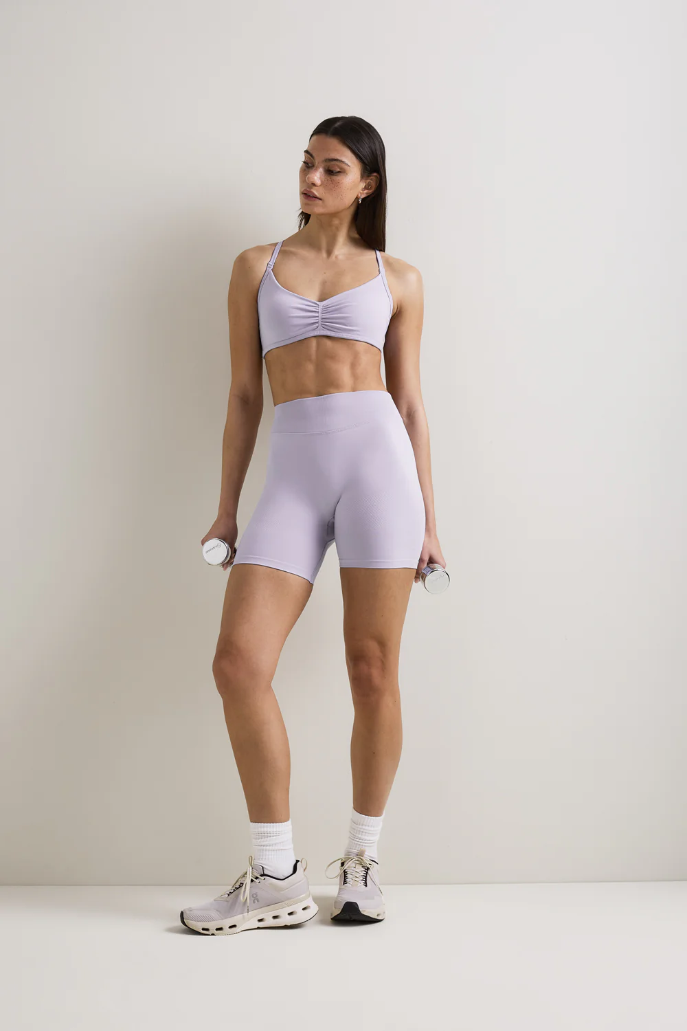 Sculpt Seamless Ruched Cross Back Sports Bra - Lilac - Image 3