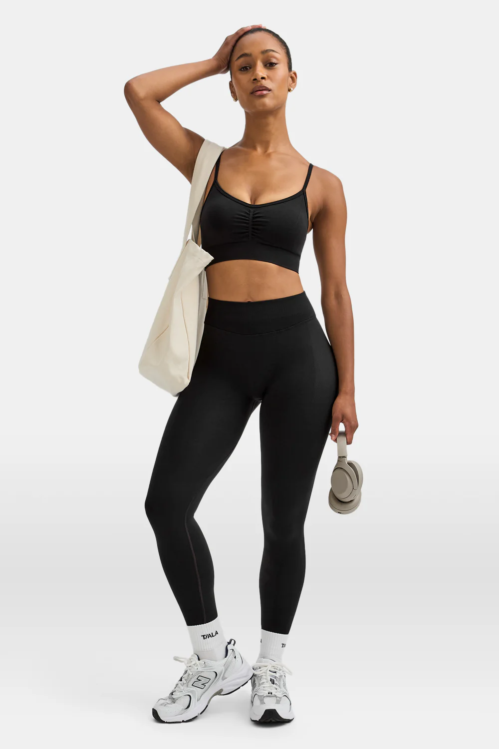 Sculpt Seamless Ruched Sports Bra - Black Marl - Image 6