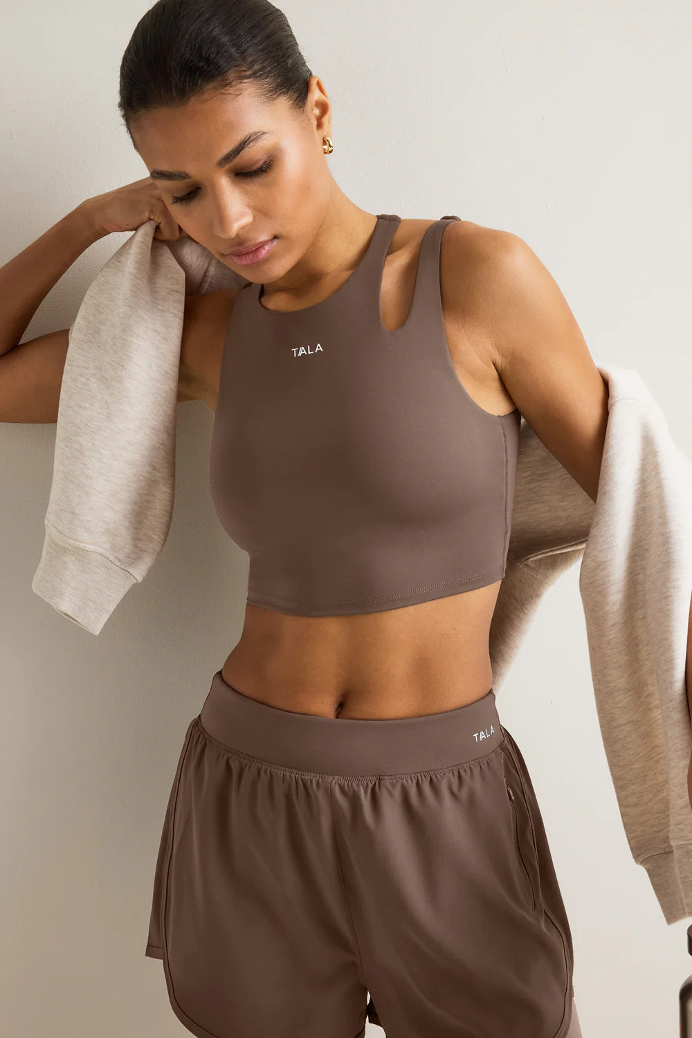 SkinLuxe Longline Sports Bra - Cortado Brown - Image 5